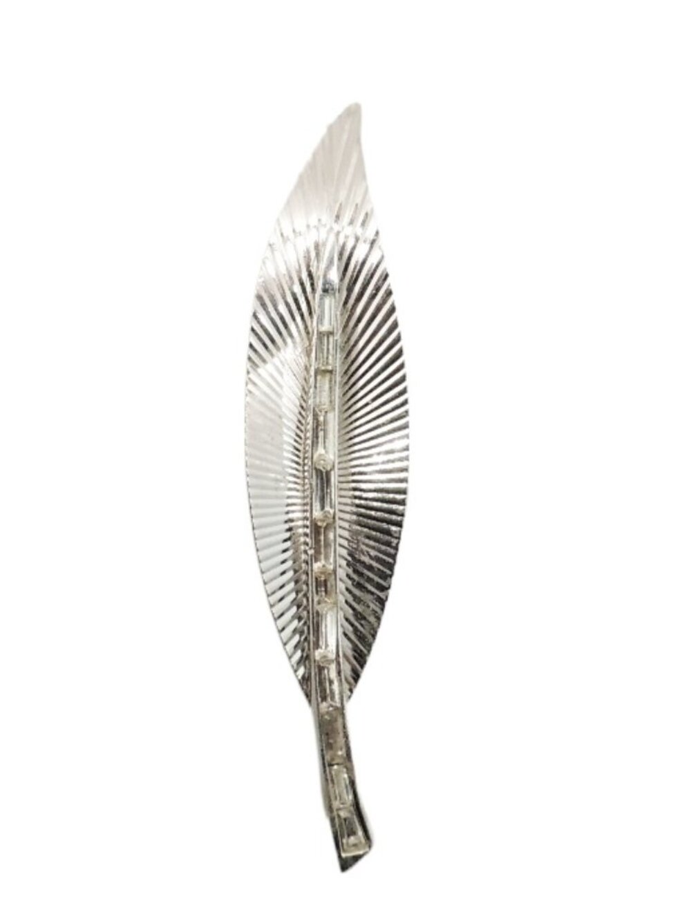 Vintage Late 1950s Signed Boucher Rhodium Plated Rhinestone Leaf Brooch
